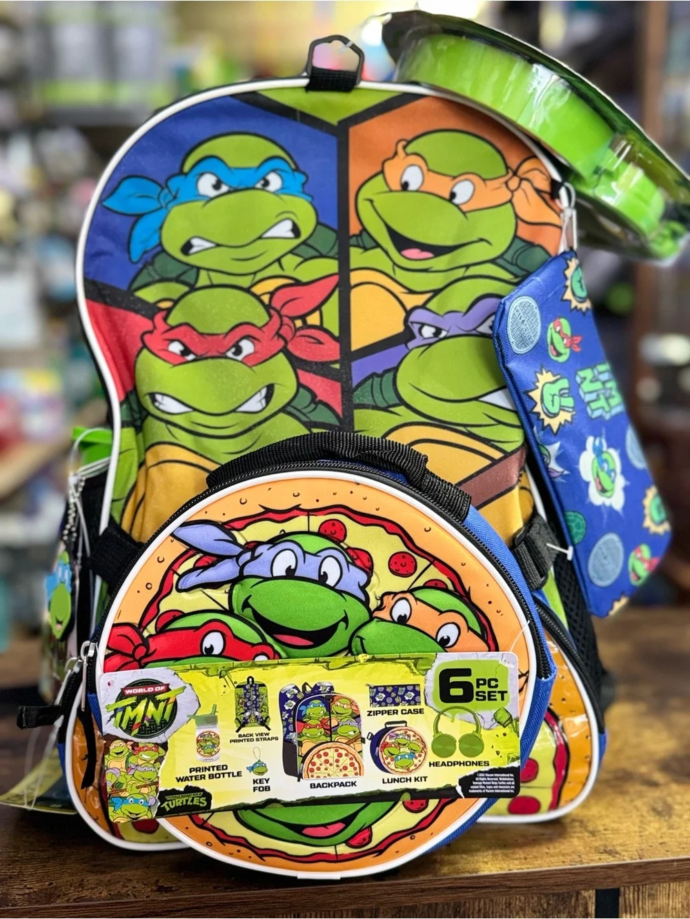 Kids 6-Piece Set — Green Backpack & Headphones